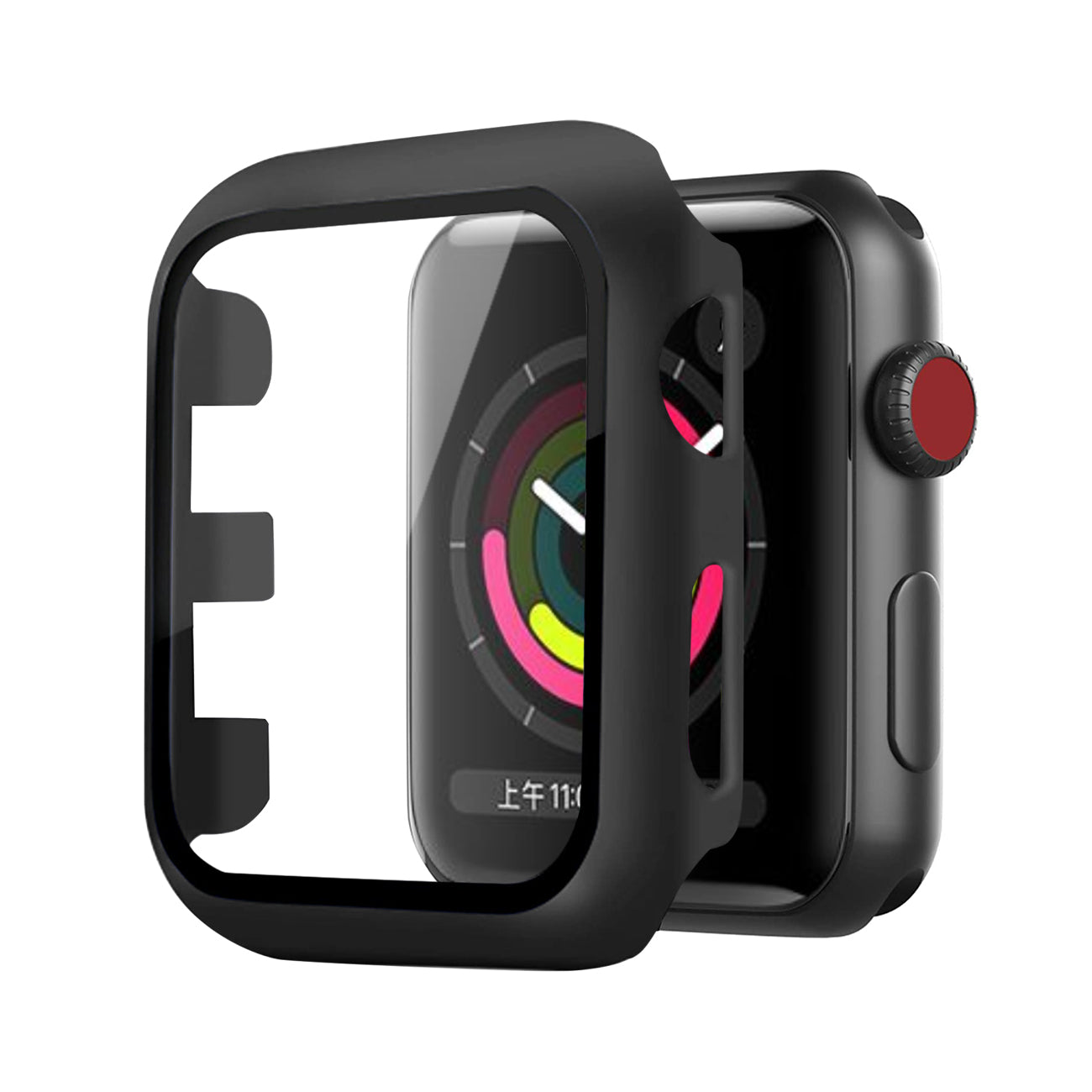 Full Cover tempered glass screen protector with pc case for Apple Watch 38 mm In Balck